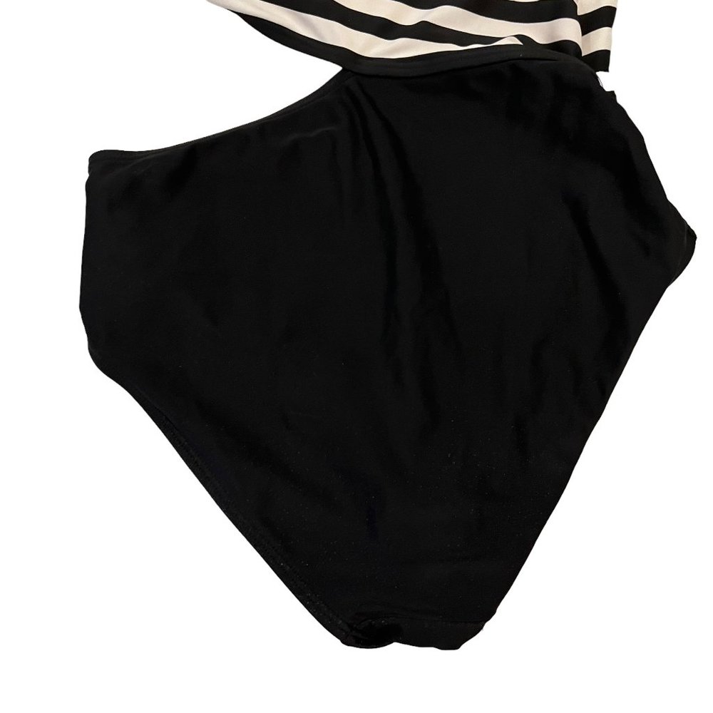 Michael Kors Black & White Stripe One-Shoulder Cut-Out One-Piece Swimsui… - Picture 11 of 12